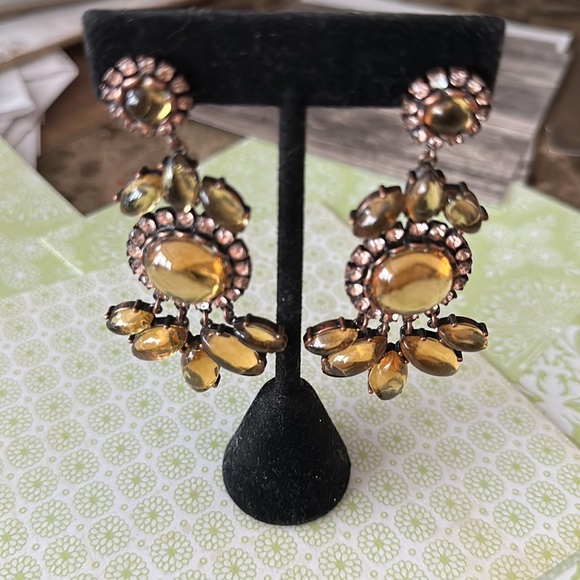 Pierced chandelier earrings post samber colored with crystal framed - Picture 12 of 15